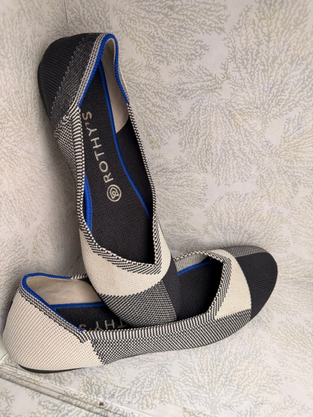 Rothy's Black, White & Blue Trim Knit Ballet Flats